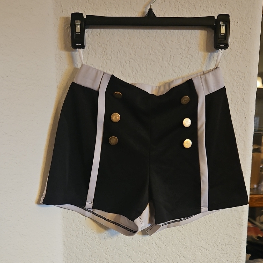 Black and White Women's Shorts with Gold Buttons